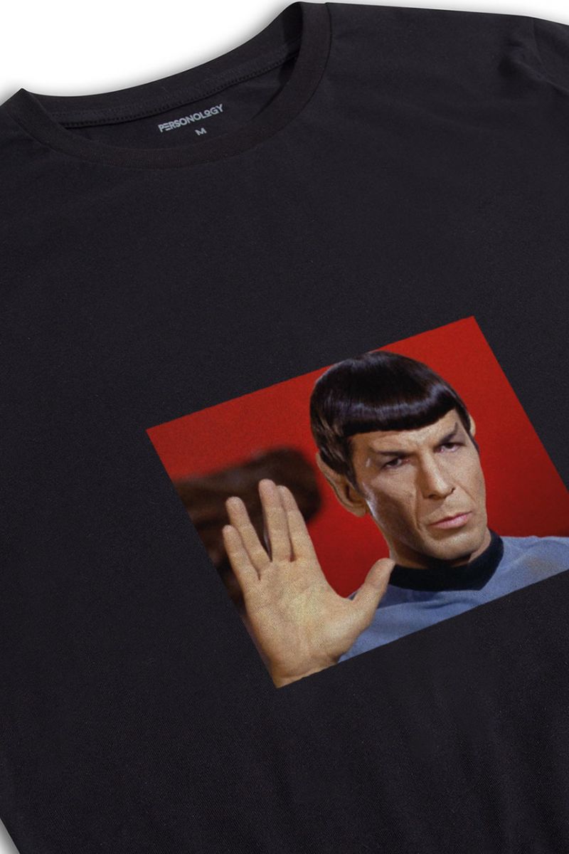 Black Soft Fabric Mr. Spock Design Short Sleeve Tee