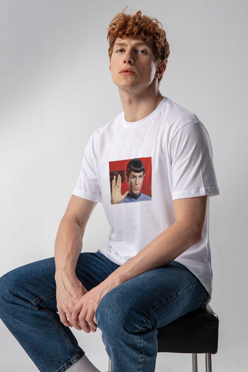 White Soft Fabric Mr. Spock Design Short Sleeve Tee