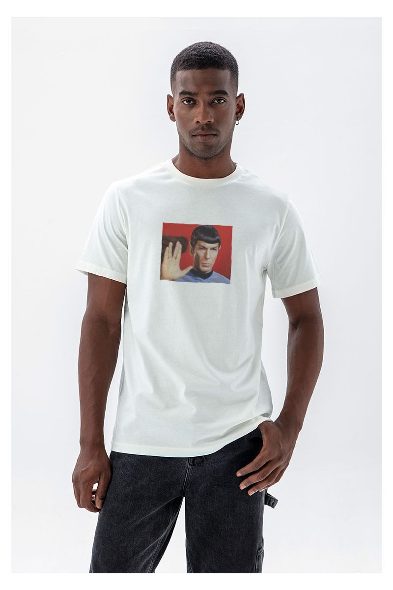Off White Soft Fabric Mr. Spock Design Short Sleeve Tee
