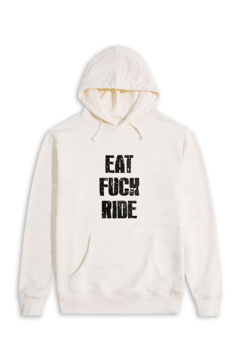 Ecru Premium Cotton eat f**k ride Design Pullover Hoodie