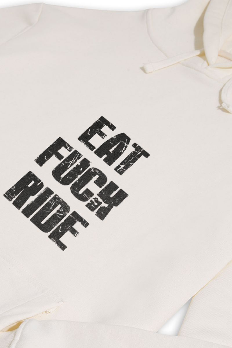 Ecru Premium Cotton eat f**k ride Design Pullover Hoodie