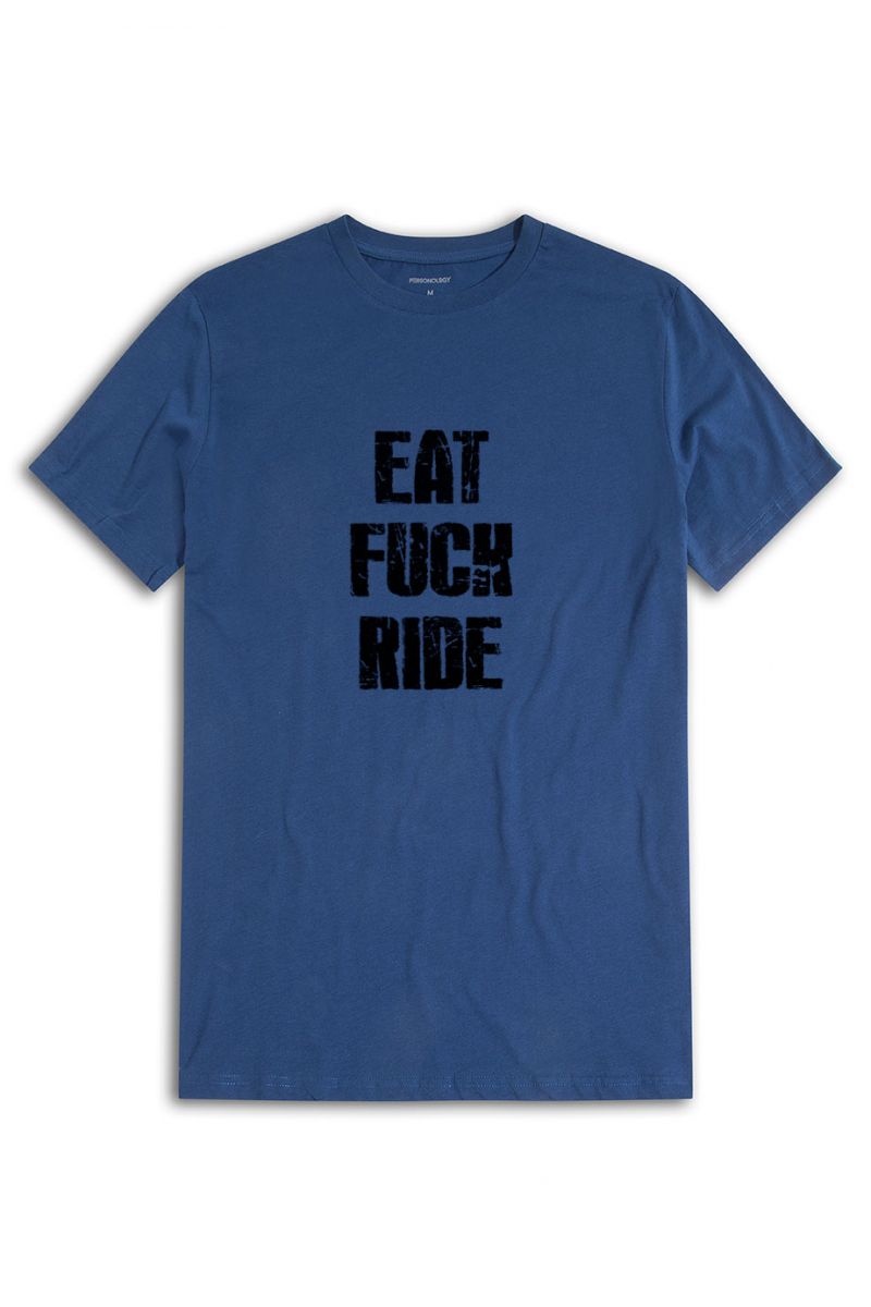 Navy Soft Fabric eat f**k ride Design Short Sleeve Tee