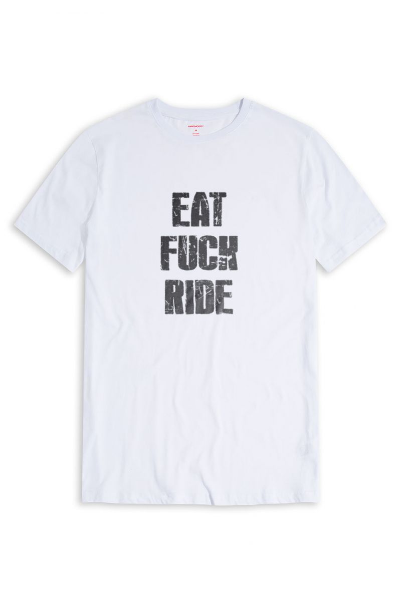 White Soft Fabric eat f**k ride Design Short Sleeve Tee