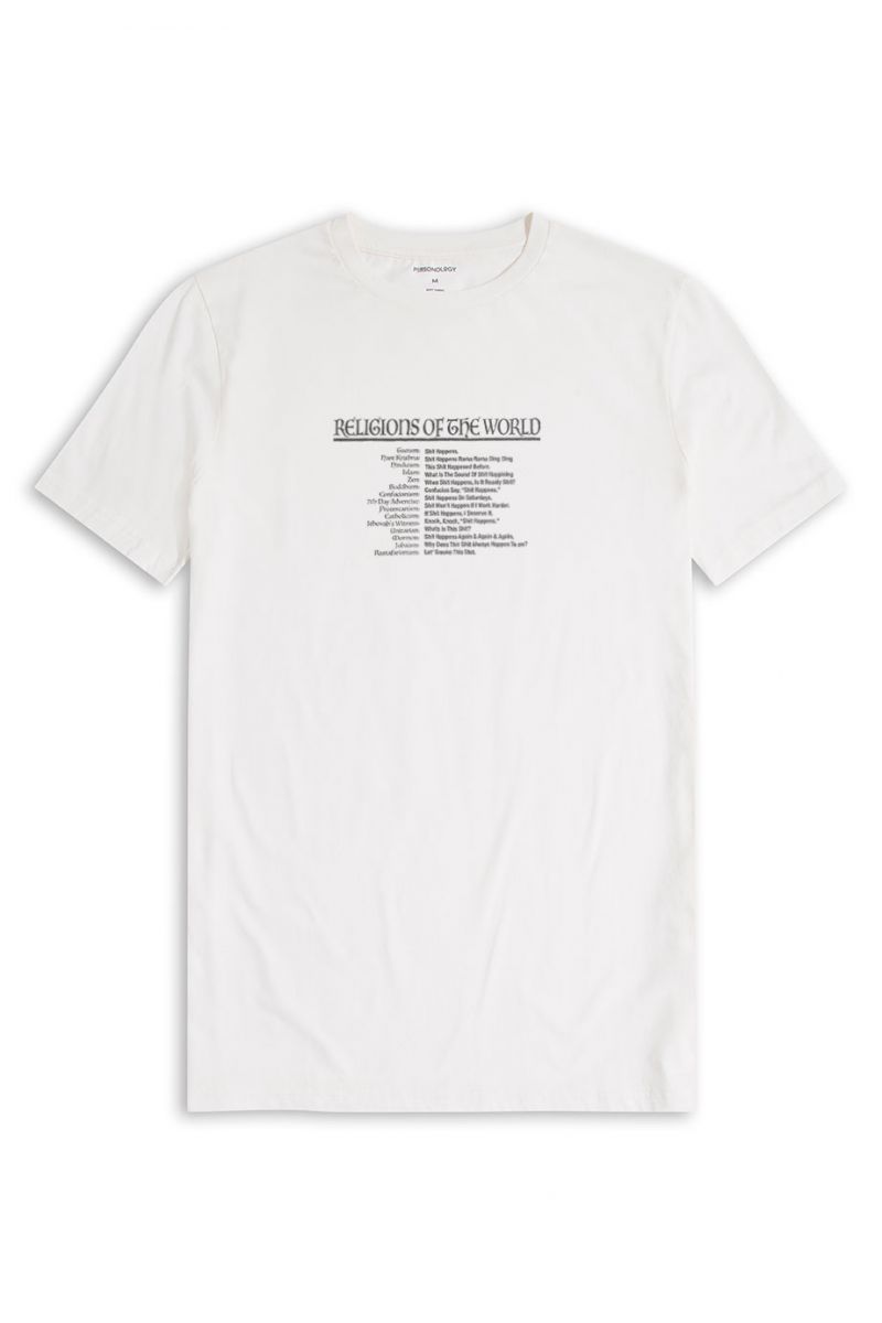 Off White Soft Fabric Religions of the world Design Short Sleeve Tee