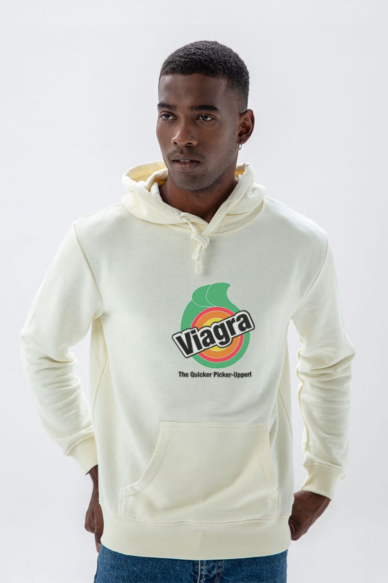 Ecru Premium Cotton Viagra Design Pullover Hoodie