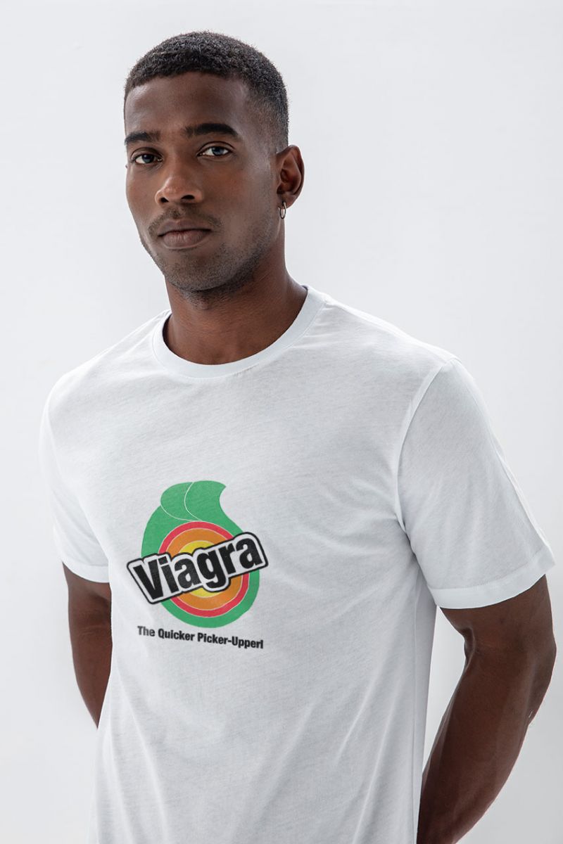White Soft Fabric Viagra Design Short Sleeve Tee