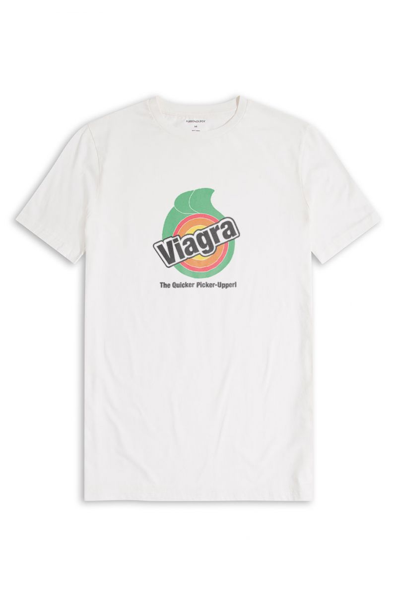 Off White Soft Fabric Viagra Design Short Sleeve Tee