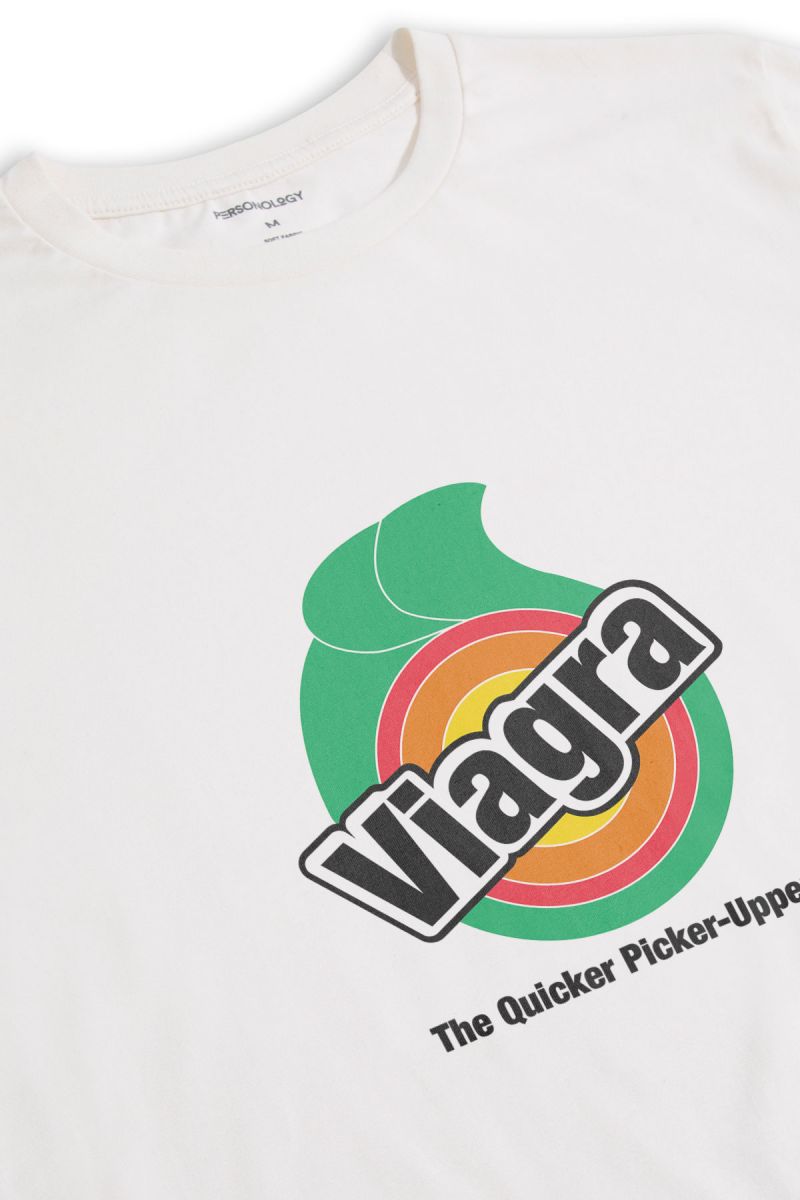 Off White Soft Fabric Viagra Design Short Sleeve Tee
