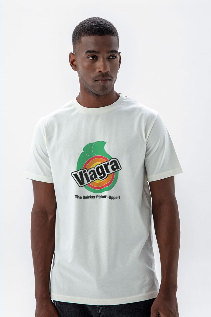 Off White Soft Fabric Viagra Design Short Sleeve Tee