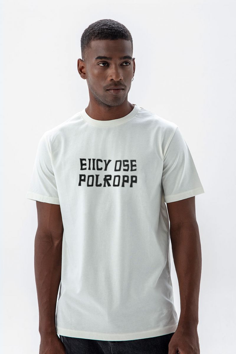 Off White Soft Fabric eiicy ose polropp Design Short Sleeve Tee