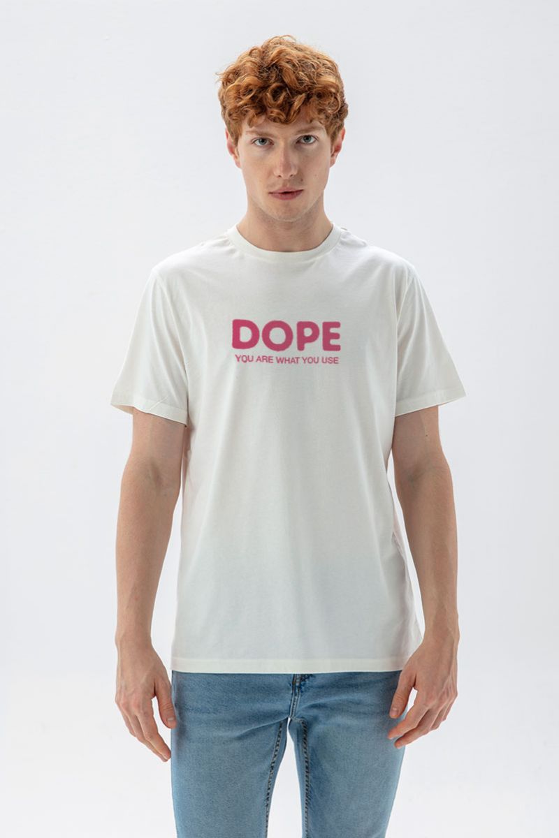 Off White Soft Fabric dope you are what you use Design Short Sleeve Tee