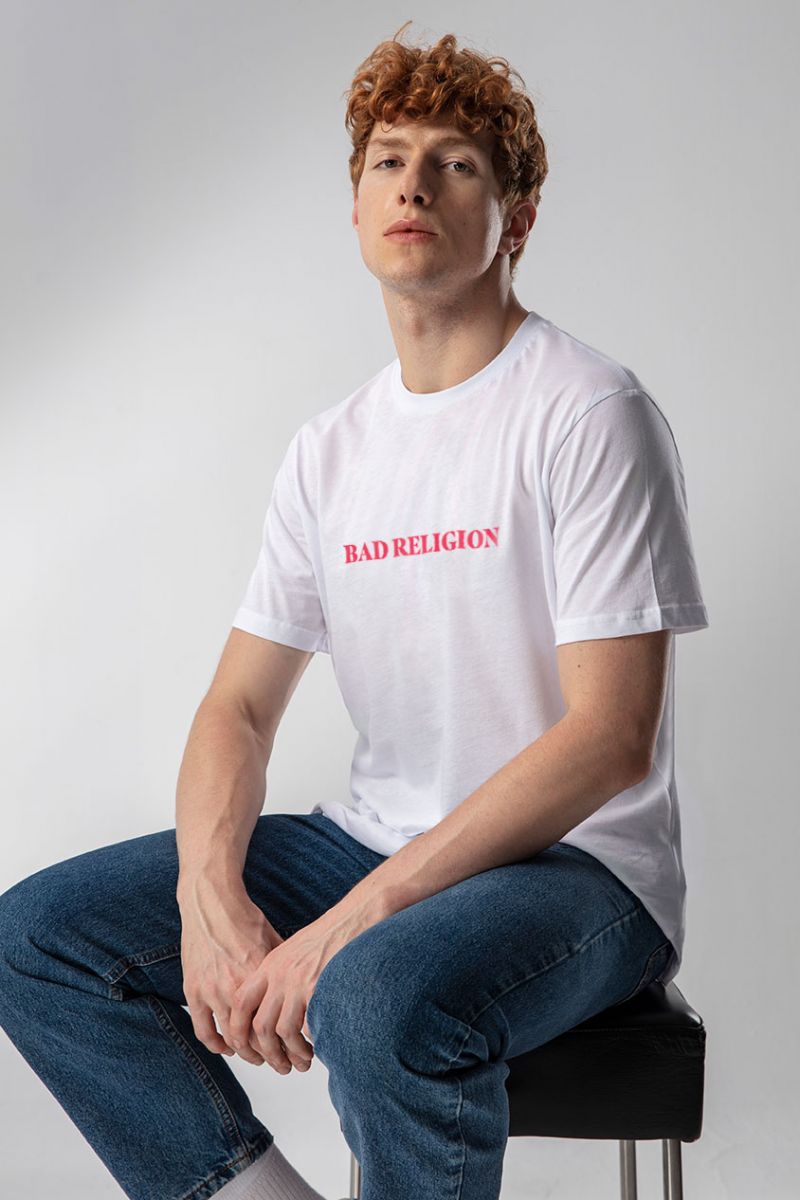 White Soft Fabric Bad Religion Design Short Sleeve Tee