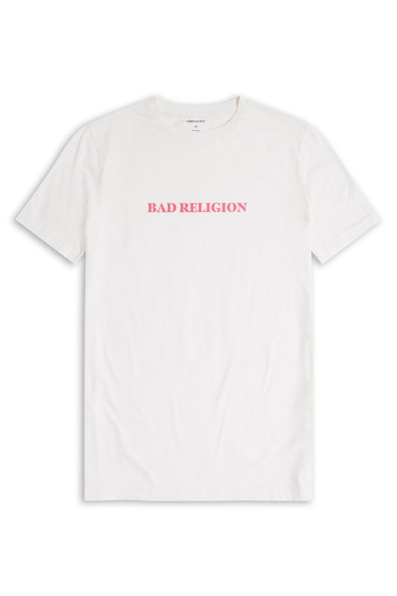 Off White Soft Fabric Bad Religion Design Short Sleeve Tee
