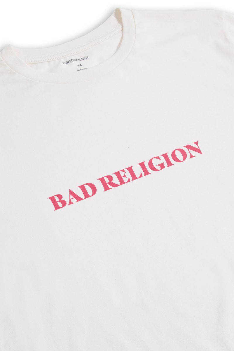 Off White Soft Fabric Bad Religion Design Short Sleeve Tee