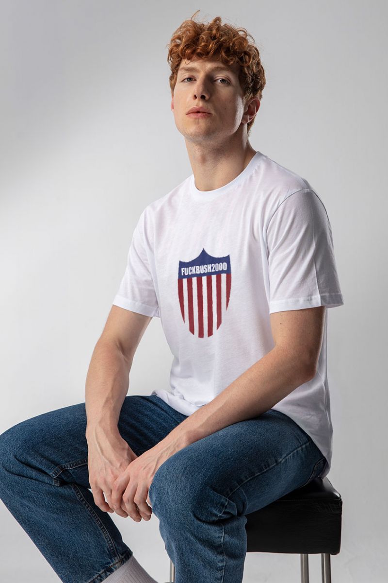 White Soft Fabric F**k Bush Design Short Sleeve Tee