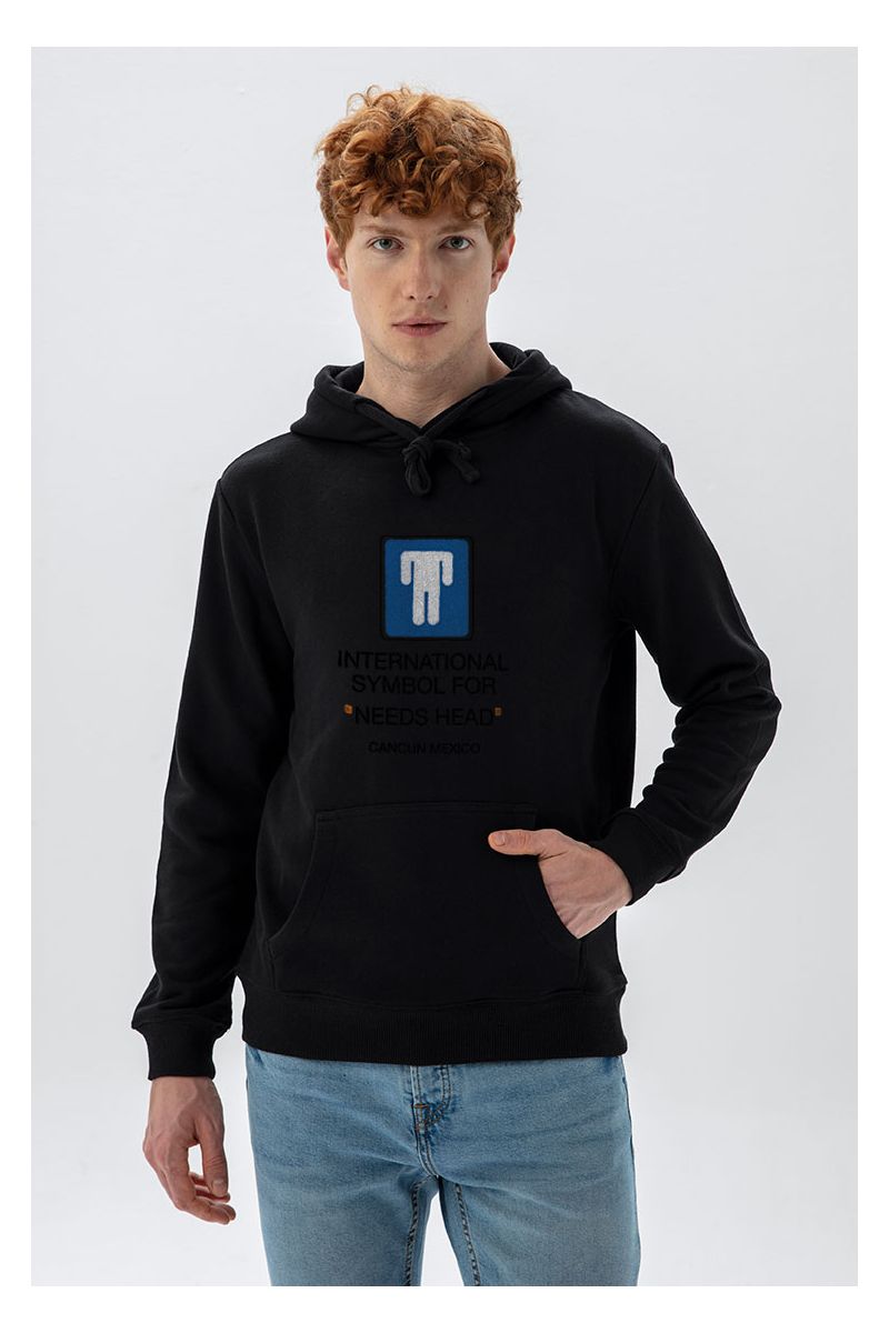 Black Premium Cotton needs head Design Pullover Hoodie