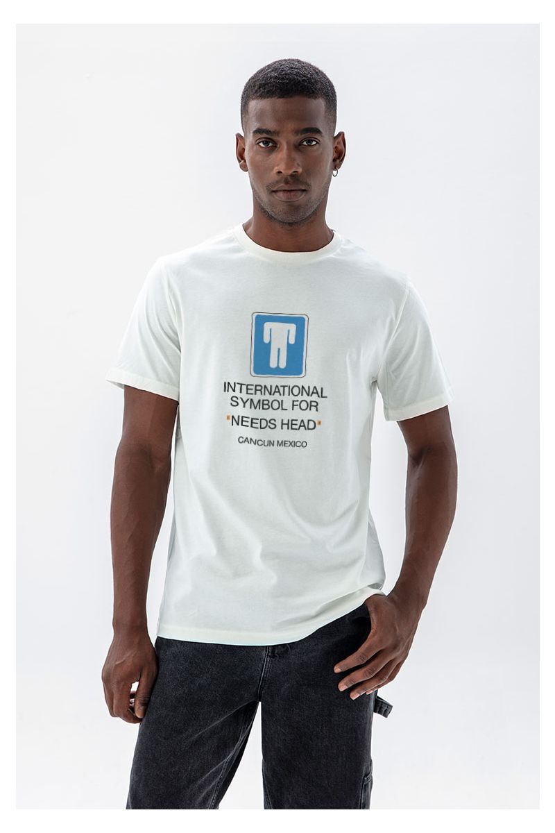 Off White Soft Fabric needs head Design Short Sleeve Tee
