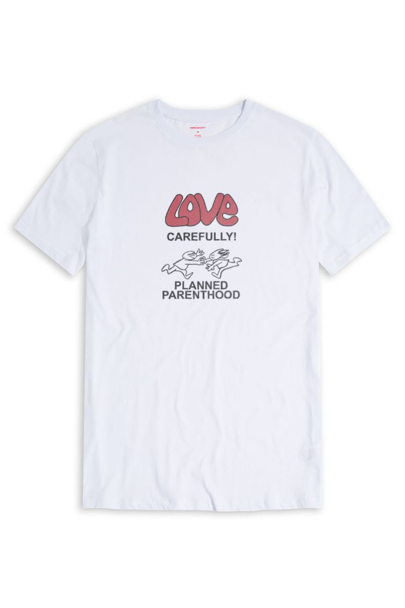 White Soft Fabric Love carefully , Planned parenthood Design Short Sleeve Tee
