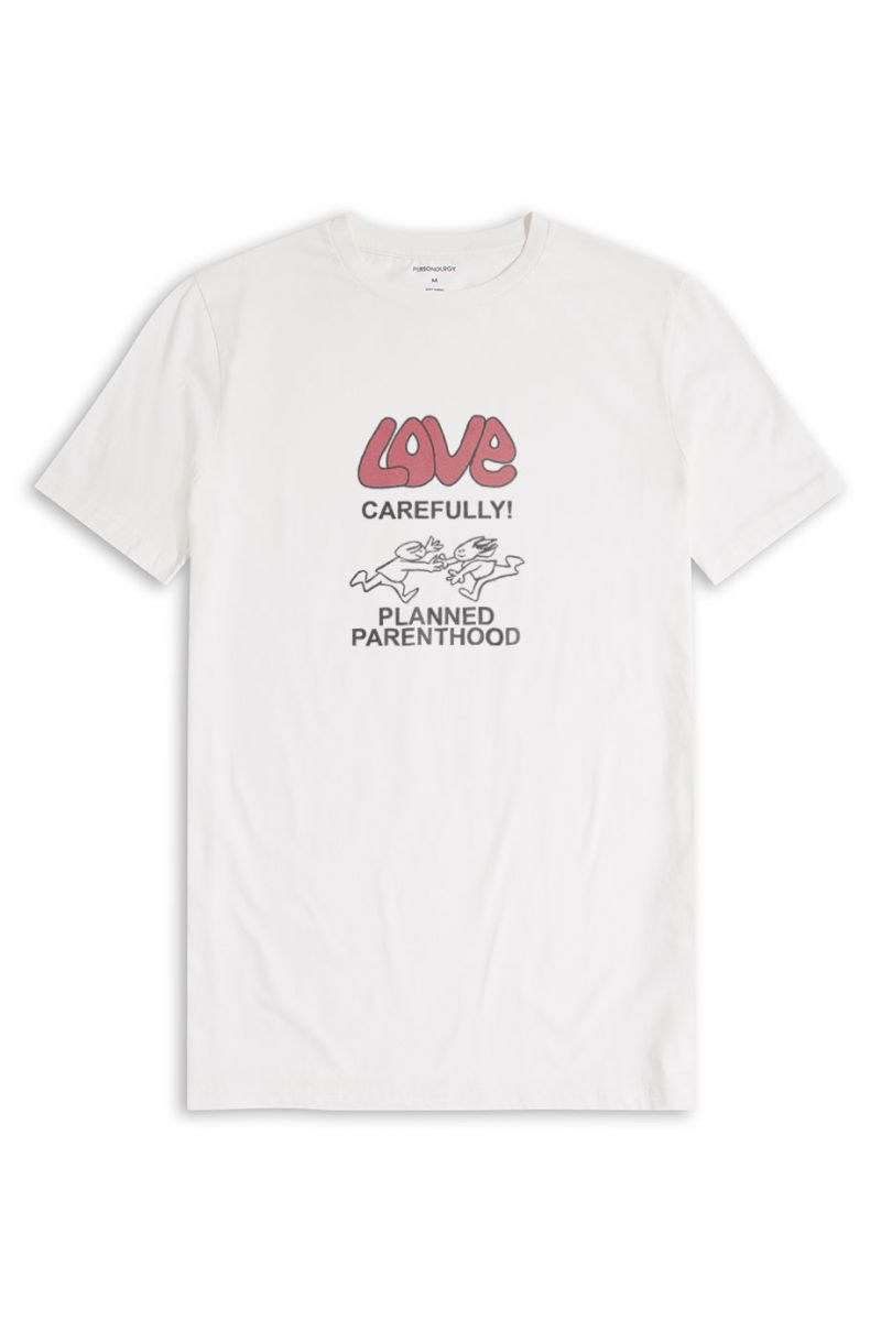 Off White Soft Fabric Love carefully , Planned parenthood Design Short Sleeve Tee