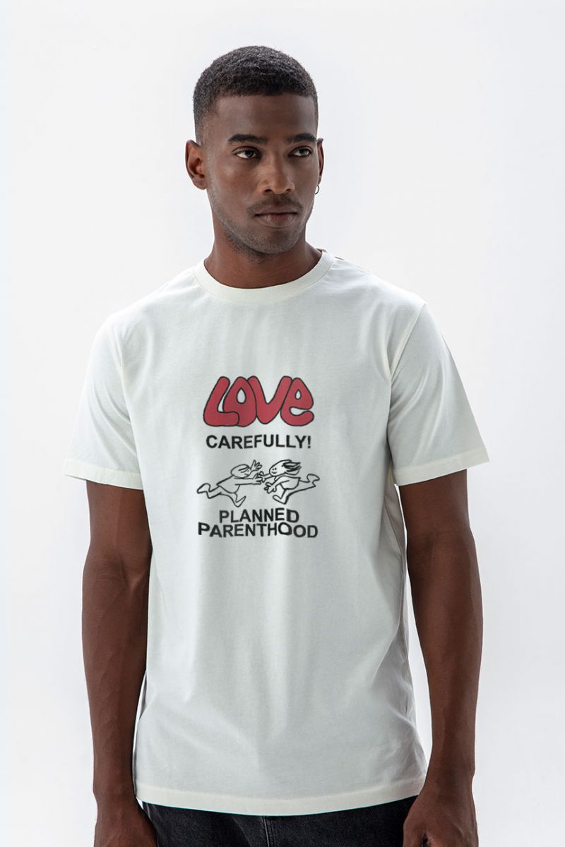 Off White Soft Fabric Love carefully , Planned parenthood Design Short Sleeve Tee