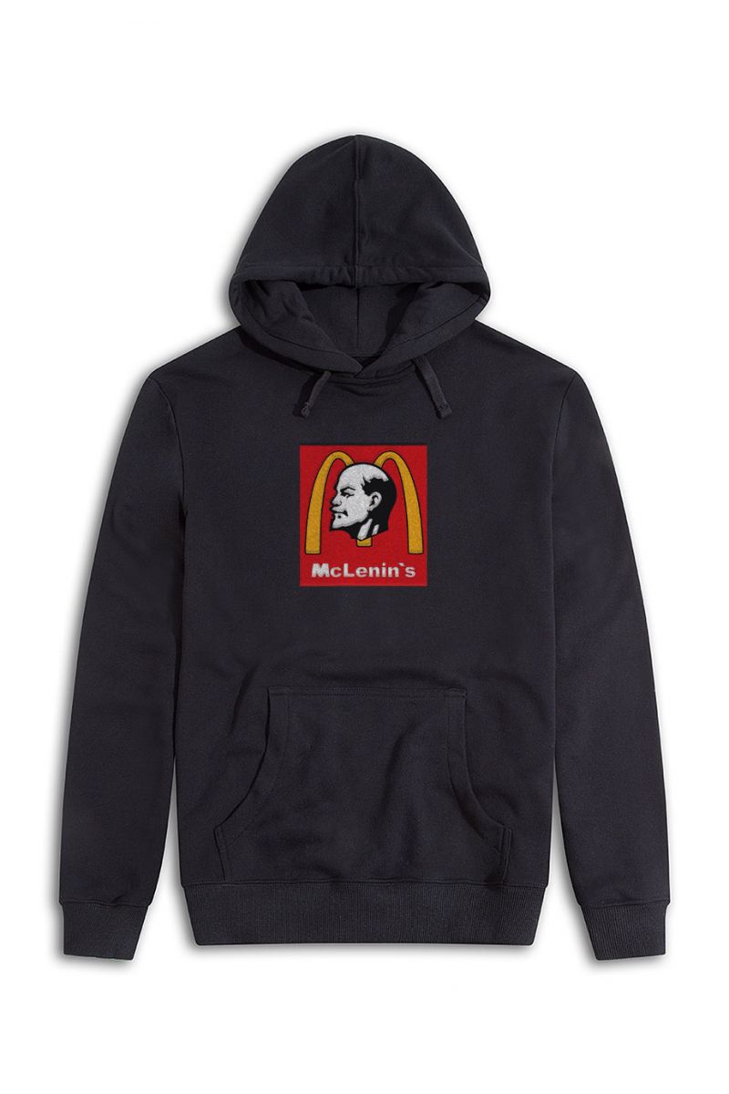 Black Premium Cotton Mc Lenin's Design Pullover Hoodie