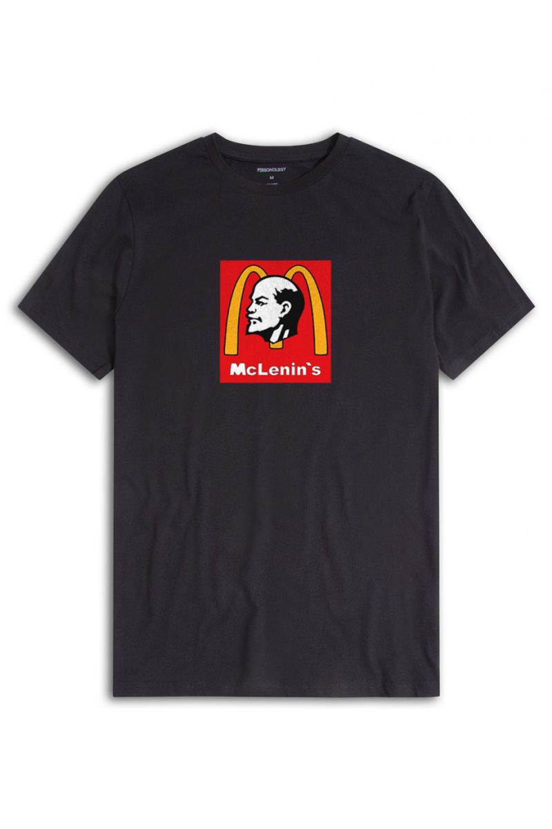 Black Soft Fabric Mc Lenin's Design Short Sleeve Tee