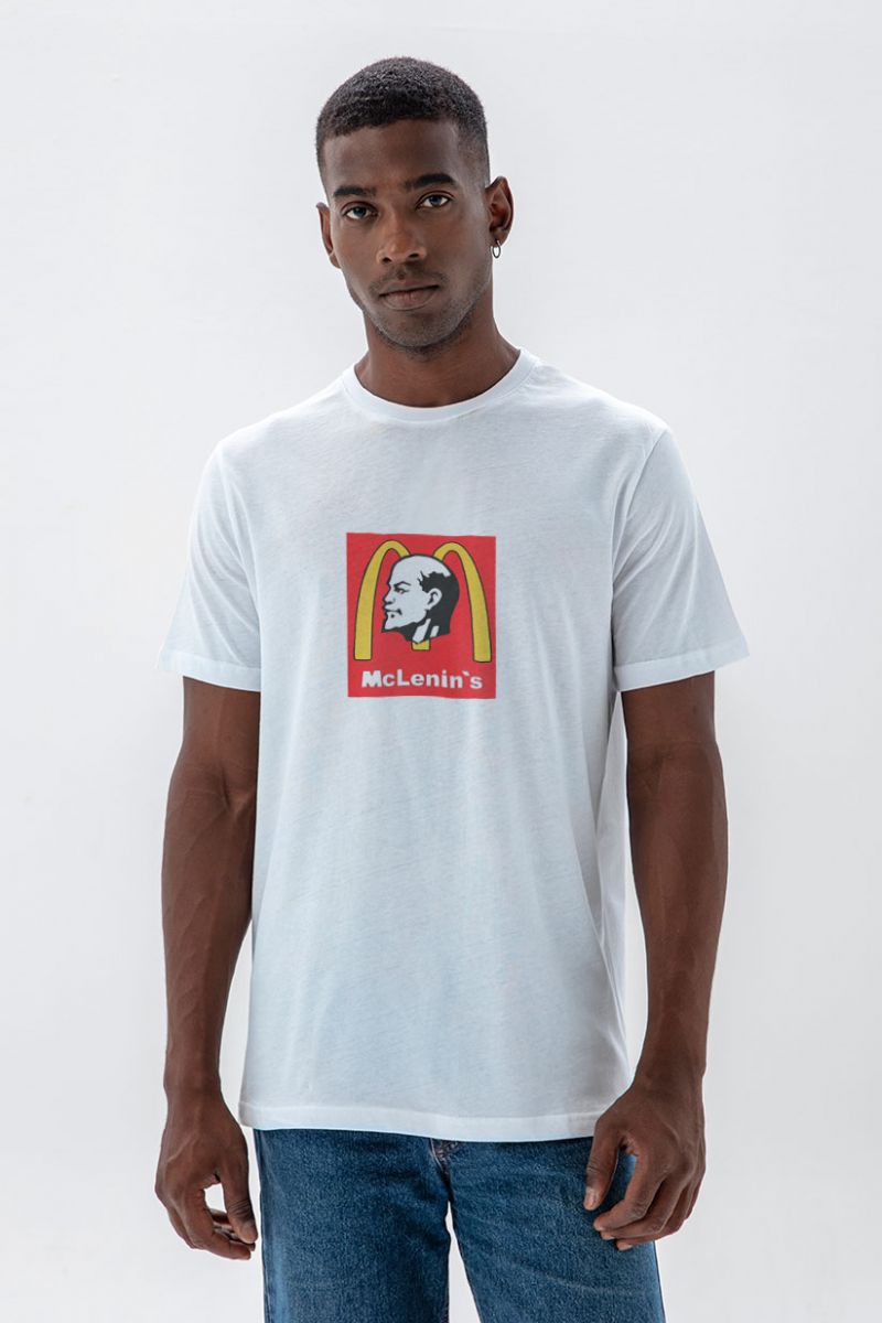 White Soft Fabric Mc Lenin's Design Short Sleeve Tee