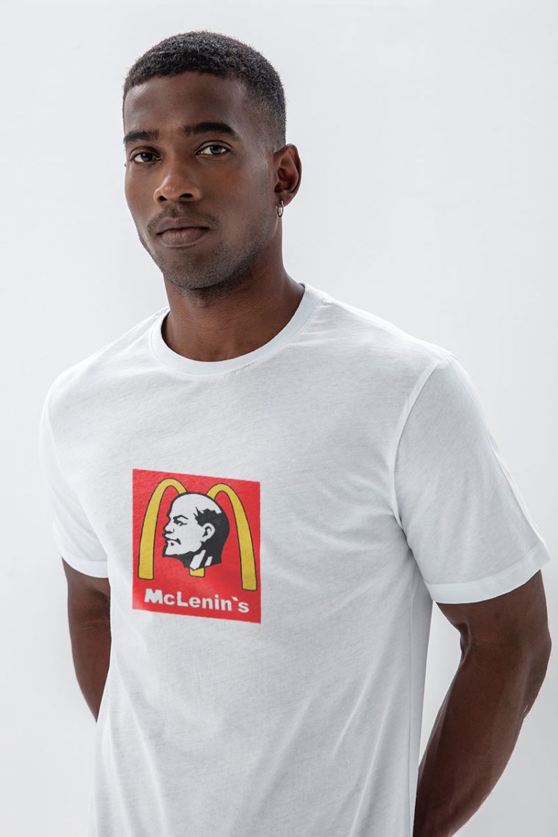 White Soft Fabric Mc Lenin's Design Short Sleeve Tee