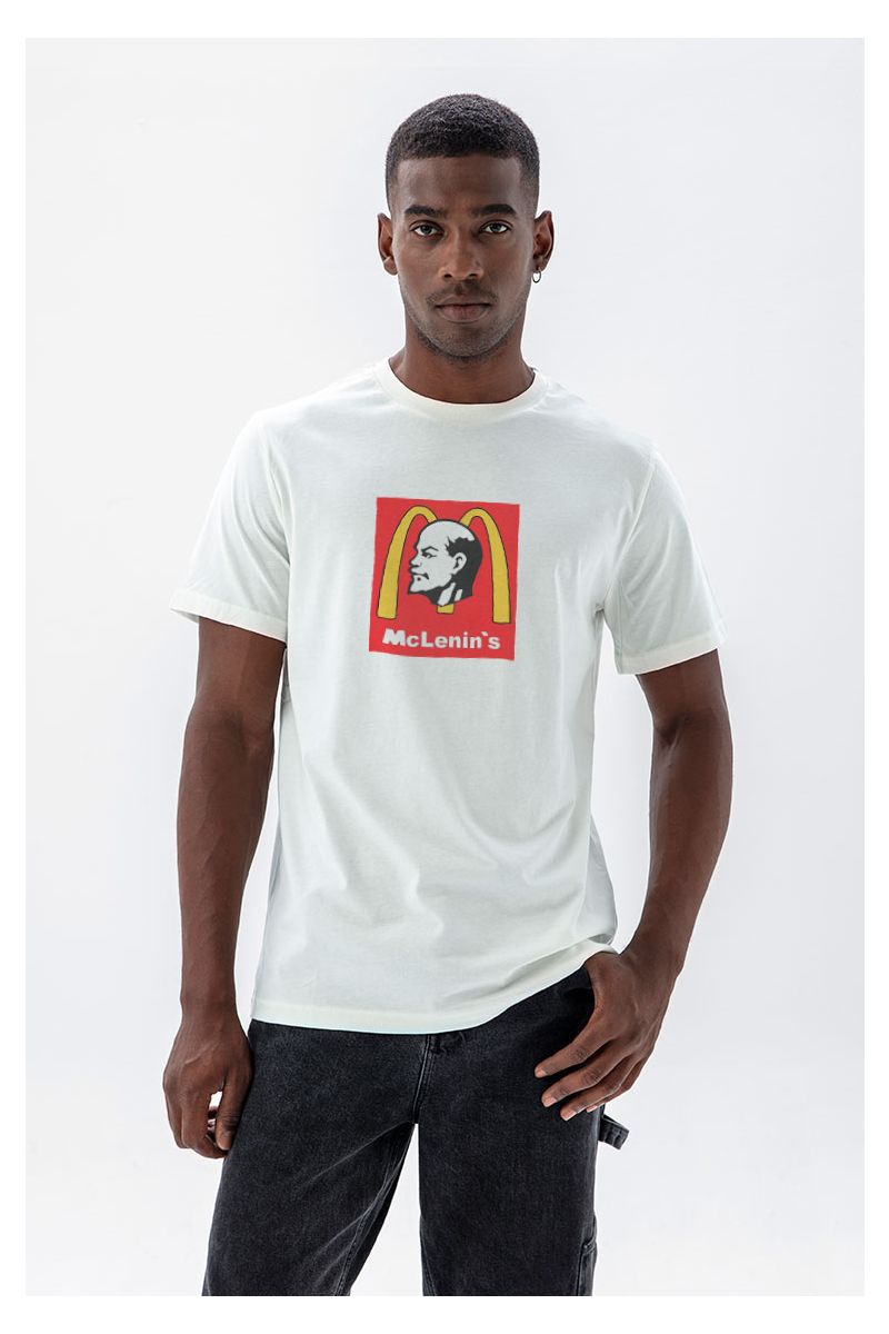 Off White Soft Fabric Mc Lenin's Design Short Sleeve Tee