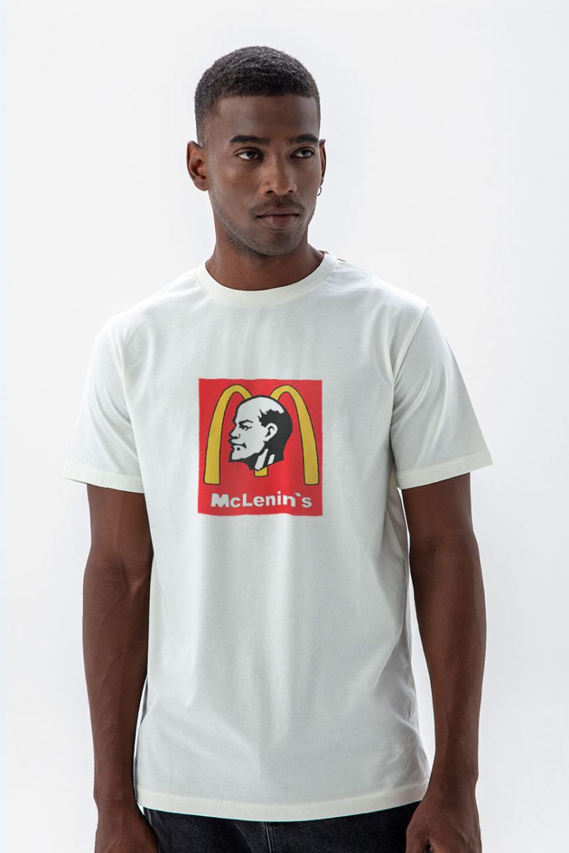 Off White Soft Fabric Mc Lenin's Design Short Sleeve Tee