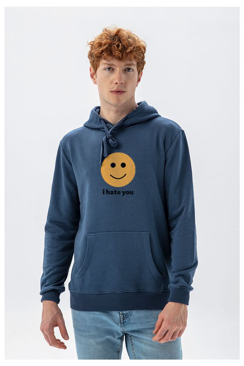 Navy Premium Cotton I hate you Design Pullover Hoodie