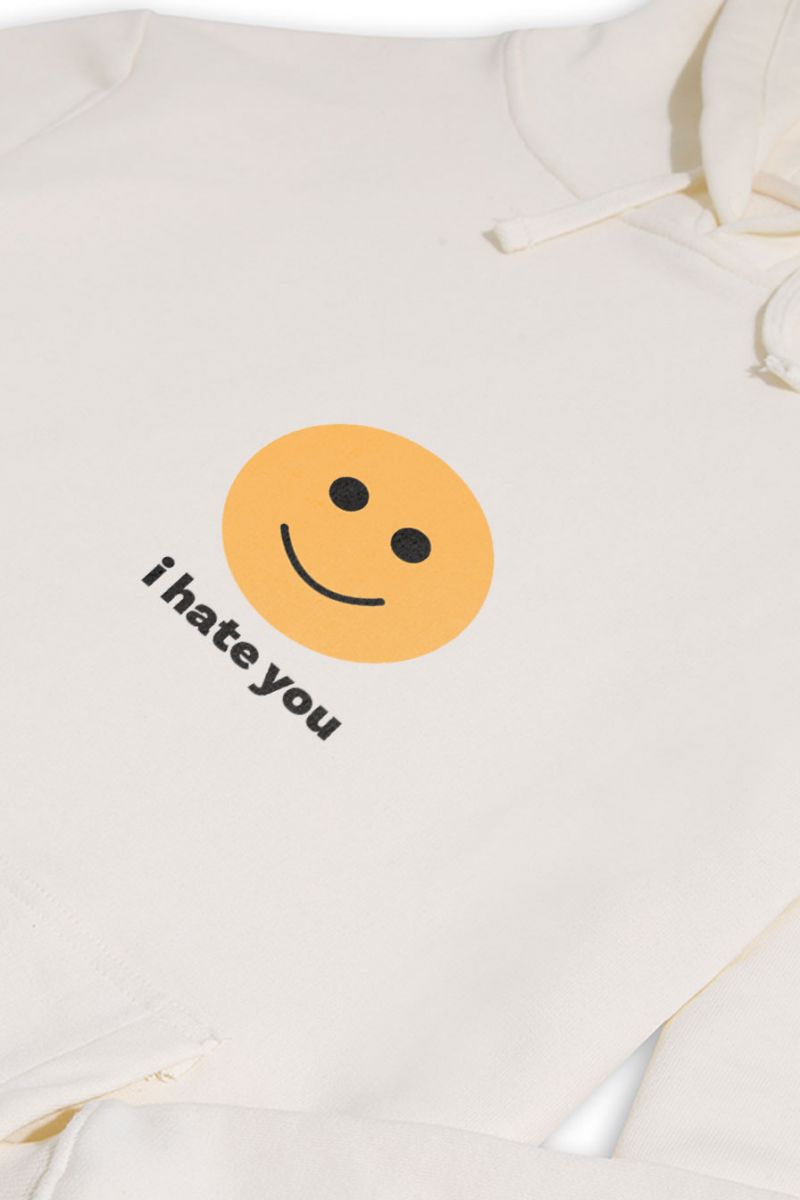 Ecru Premium Cotton I hate you Design Pullover Hoodie