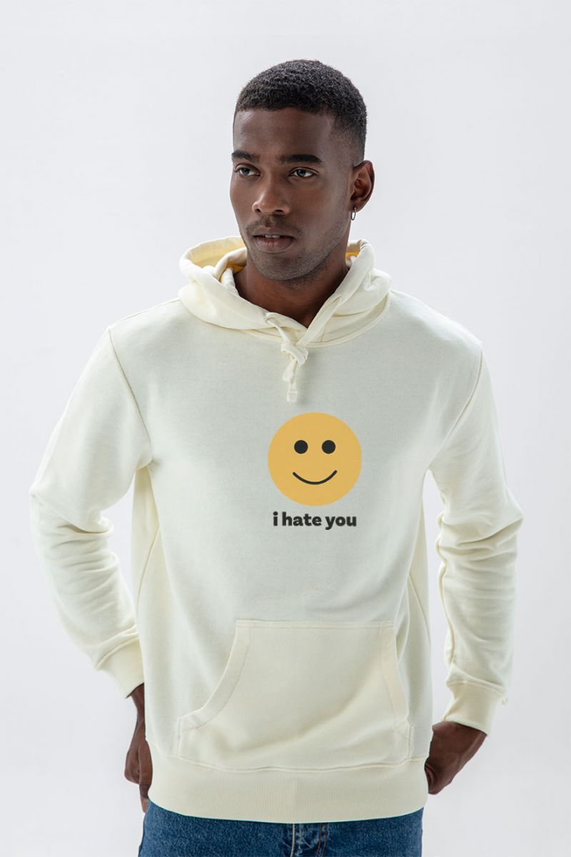 Ecru Premium Cotton I hate you Design Pullover Hoodie