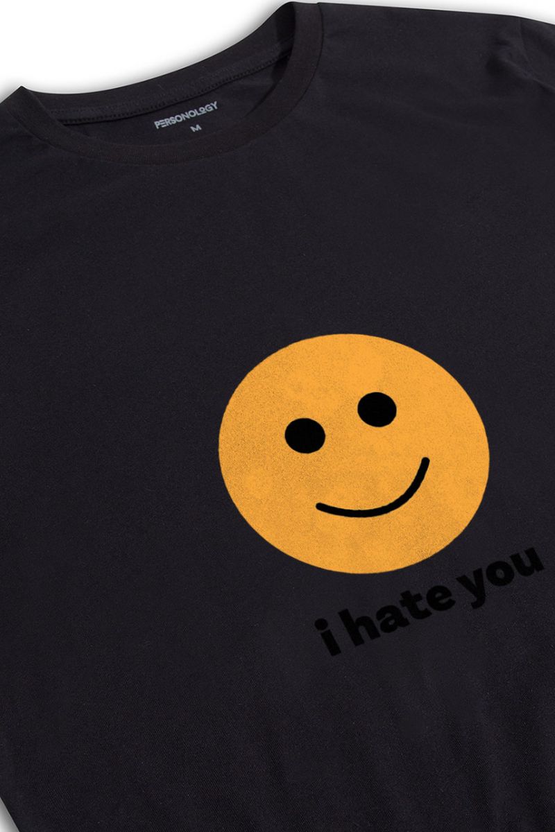 Black Soft Fabric I hate you Design Short Sleeve Tee