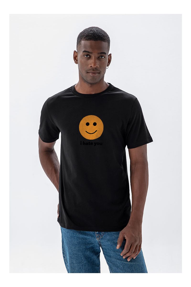 Black Soft Fabric I hate you Design Short Sleeve Tee