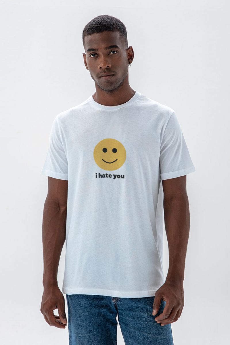 White Soft Fabric I hate you Design Short Sleeve Tee