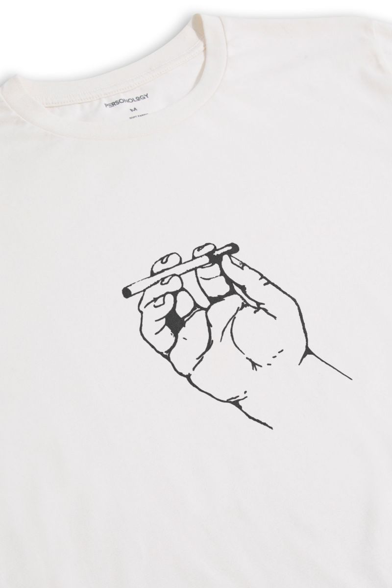Off White Soft Fabric Play wirh cigarette Design Short Sleeve Tee