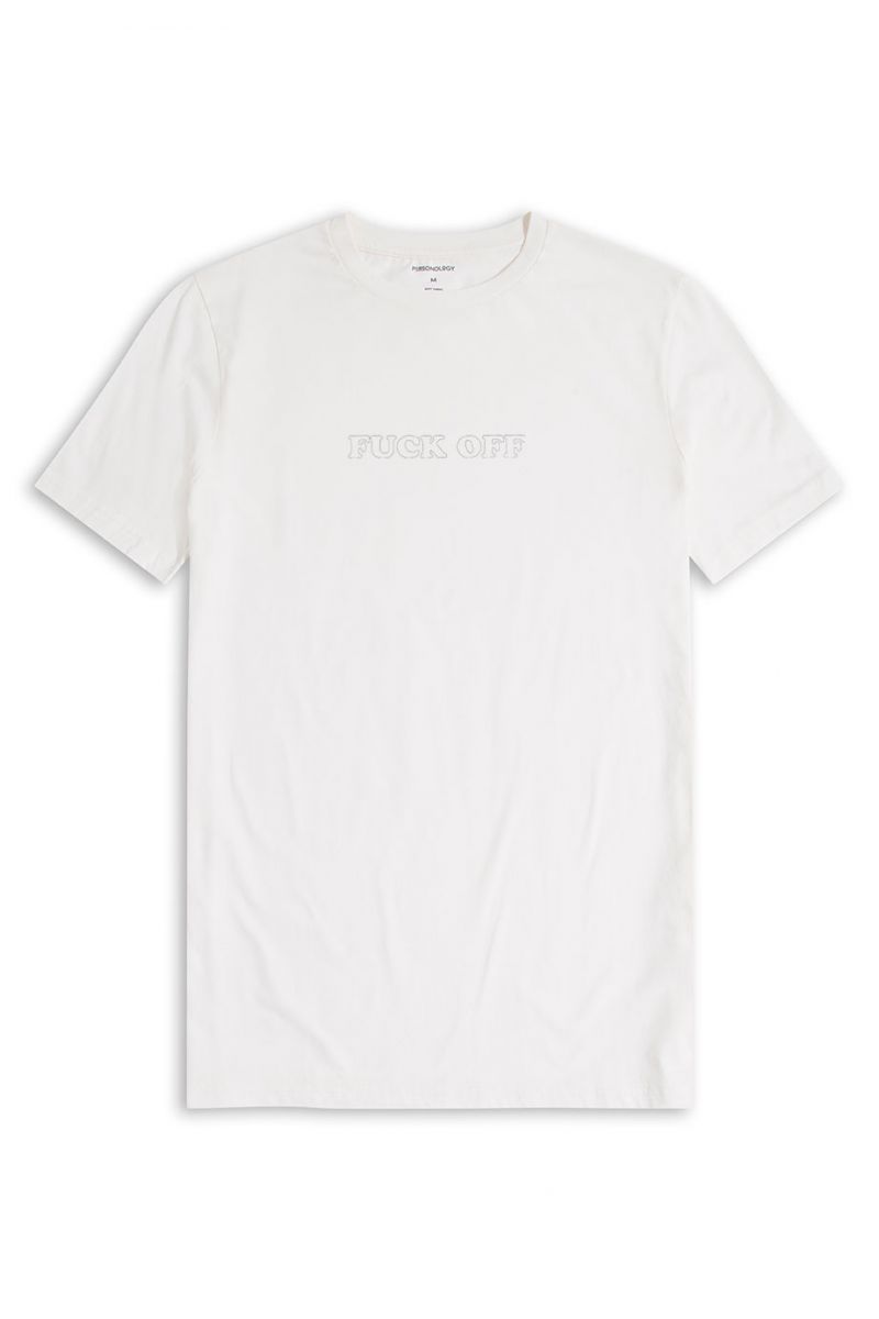 Off White Soft Fabric F**k off Design Short Sleeve Tee
