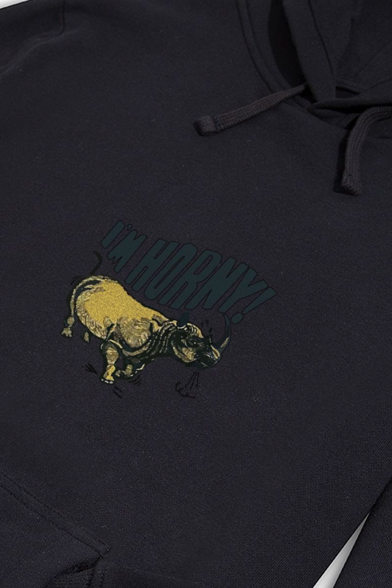 Black Premium Cotton I am horny Design Pullover Hoodie