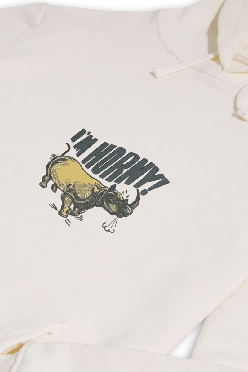 Ecru Premium Cotton I am horny Design Pullover Hoodie