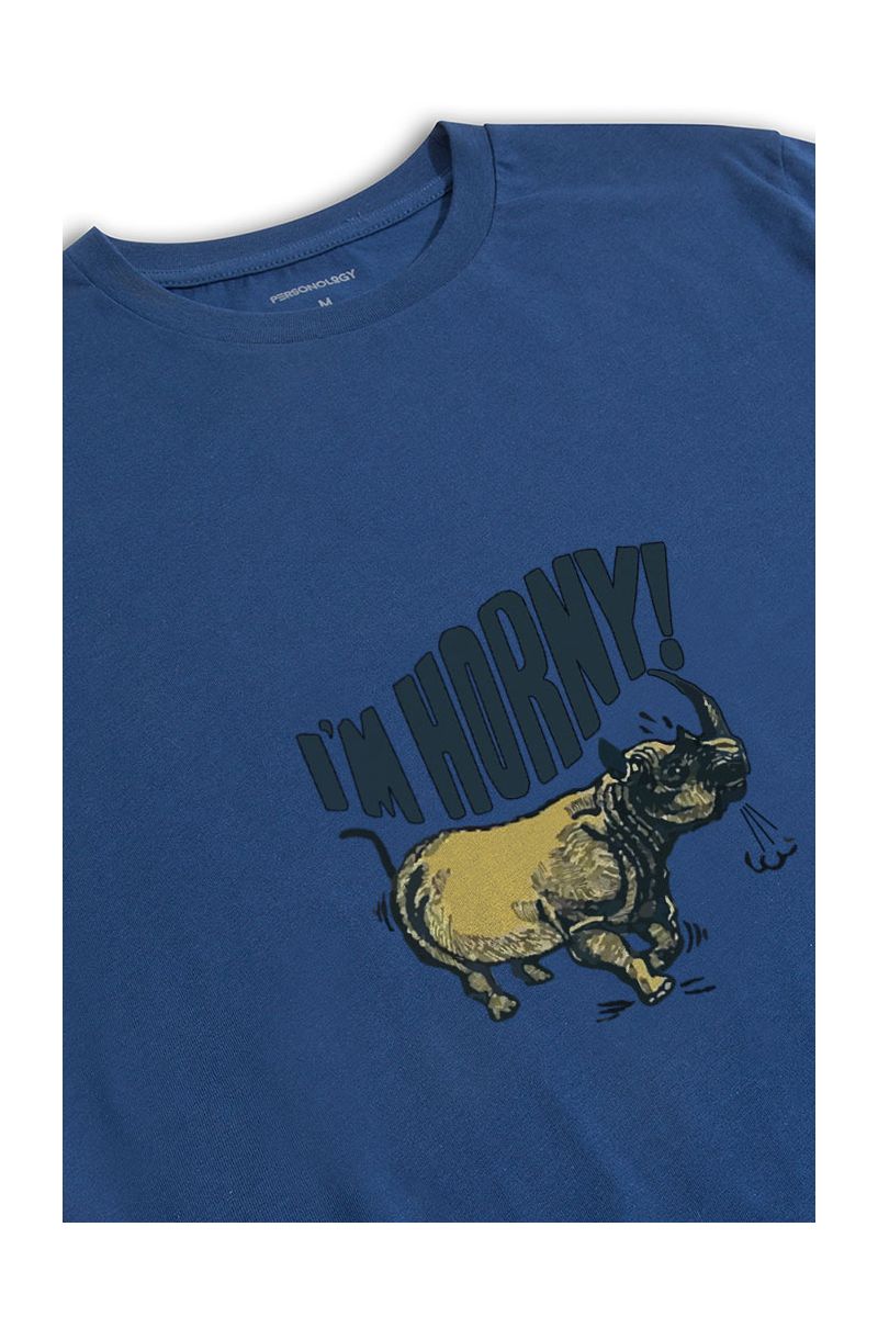 Navy Soft Fabric I am horny Design Short Sleeve Tee