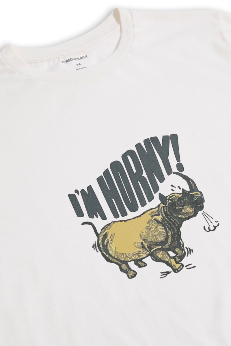 Off White Soft Fabric I am horny Design Short Sleeve Tee