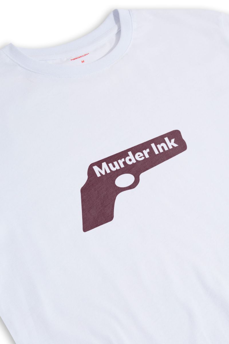 White Soft Fabric Murder Ink Design Short Sleeve Tee