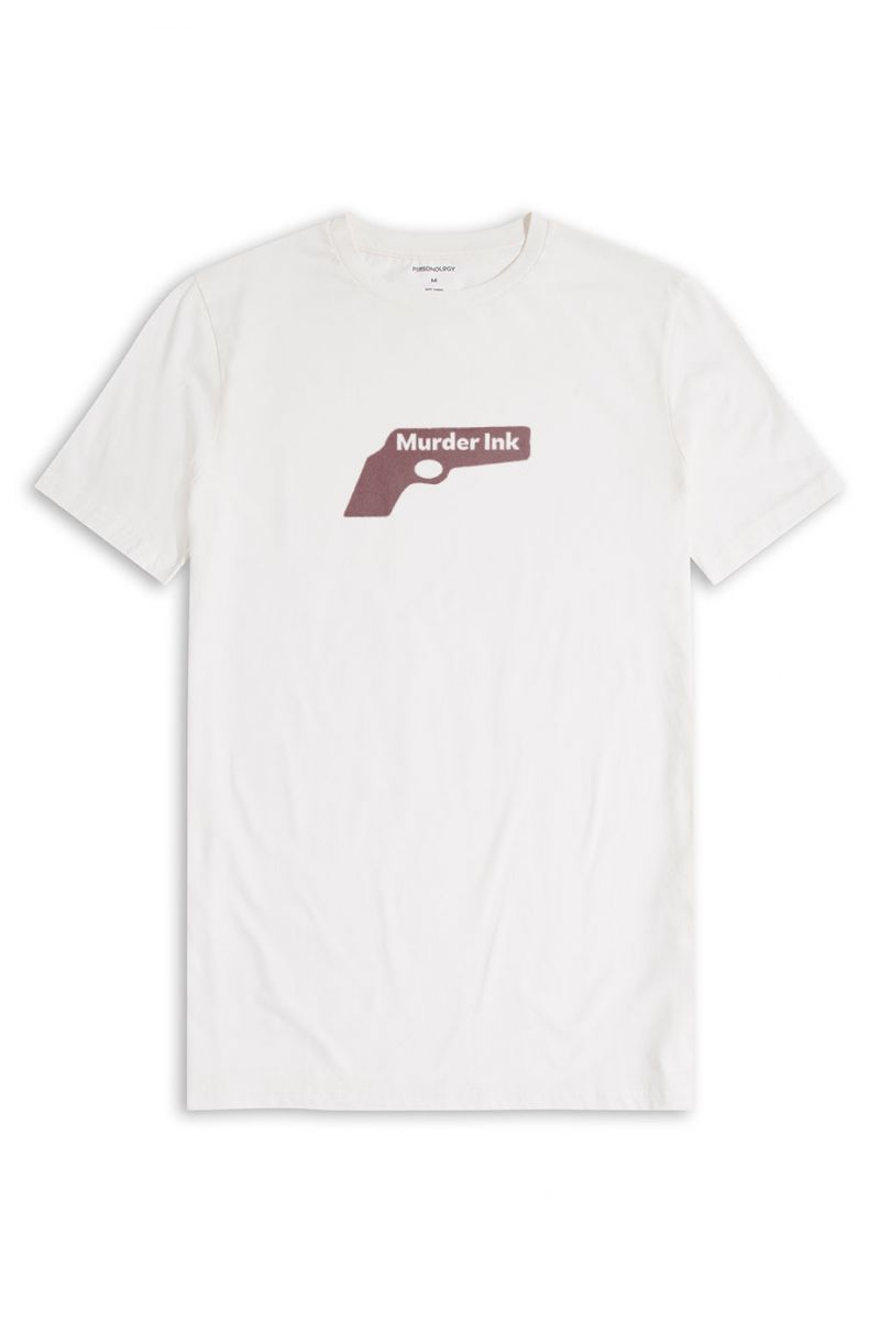 Off White Soft Fabric Murder Ink Design Short Sleeve Tee