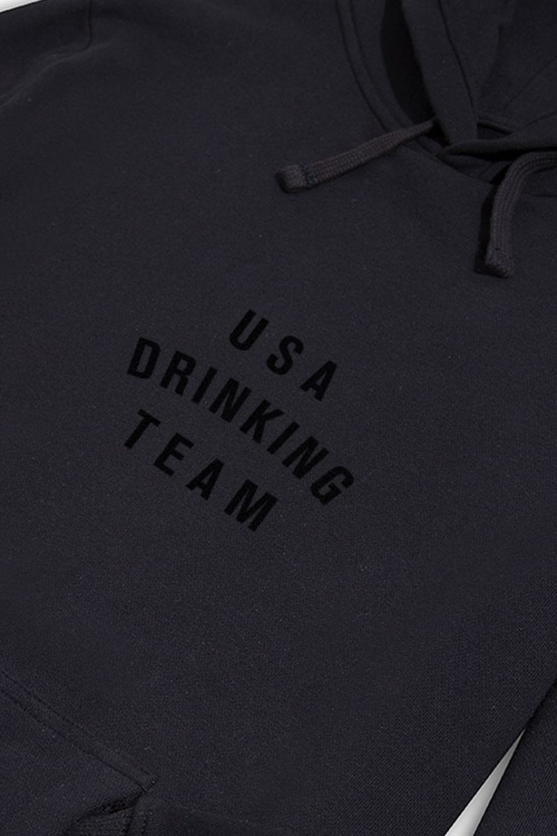Black Premium Cotton USA Drinking Team Design Pullover Hoodie