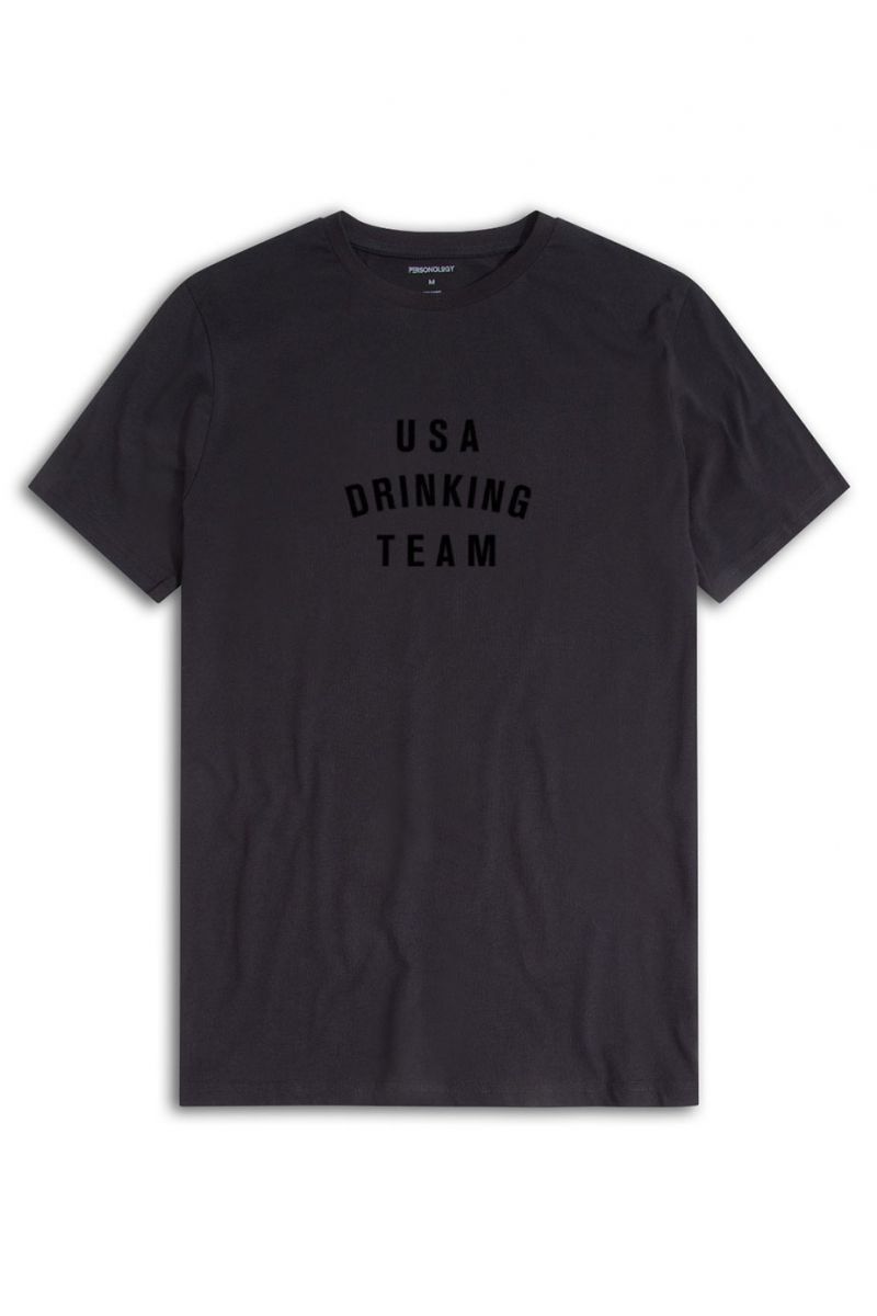 Black Soft Fabric USA Drinking Team Design Short Sleeve Tee