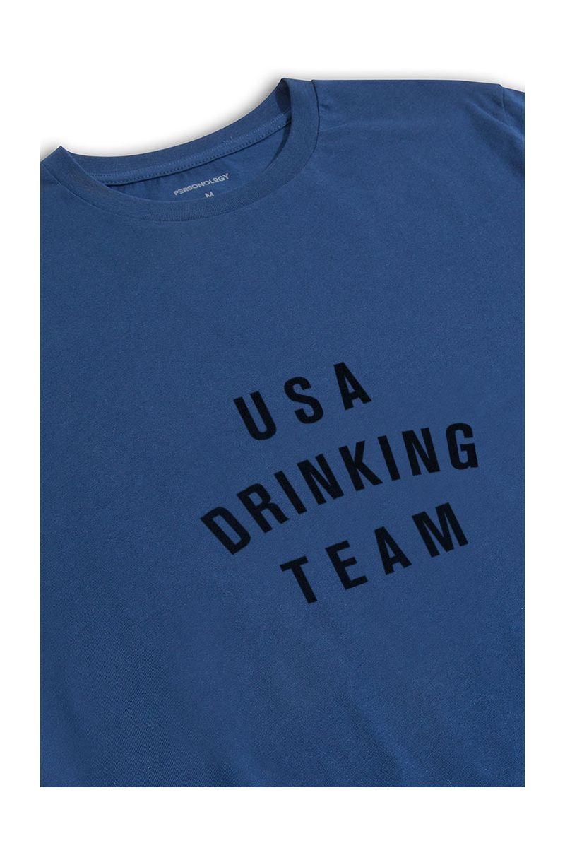 Navy Soft Fabric USA Drinking Team Design Short Sleeve Tee