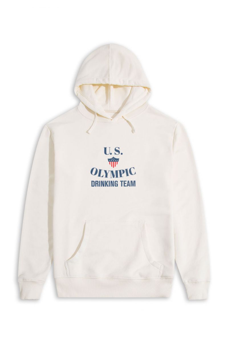 Ecru Premium Cotton U.S. Olympic Drinking Team Design Pullover Hoodie