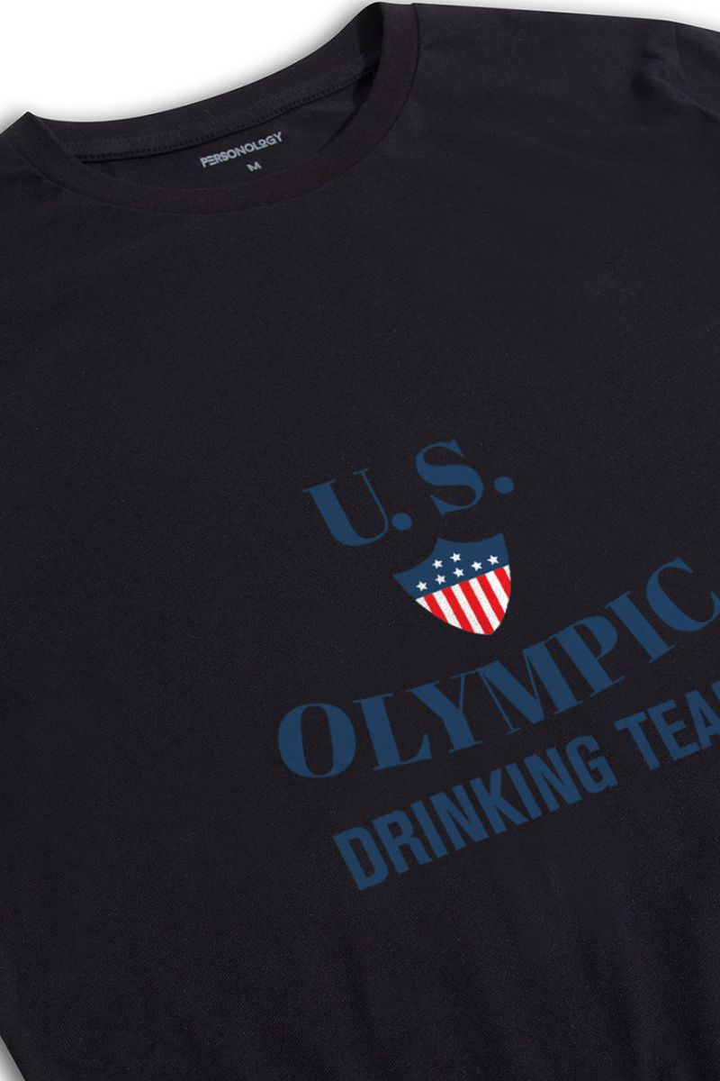 Black Soft Fabric U.S. Olympic Drinking Team Design Short Sleeve Tee