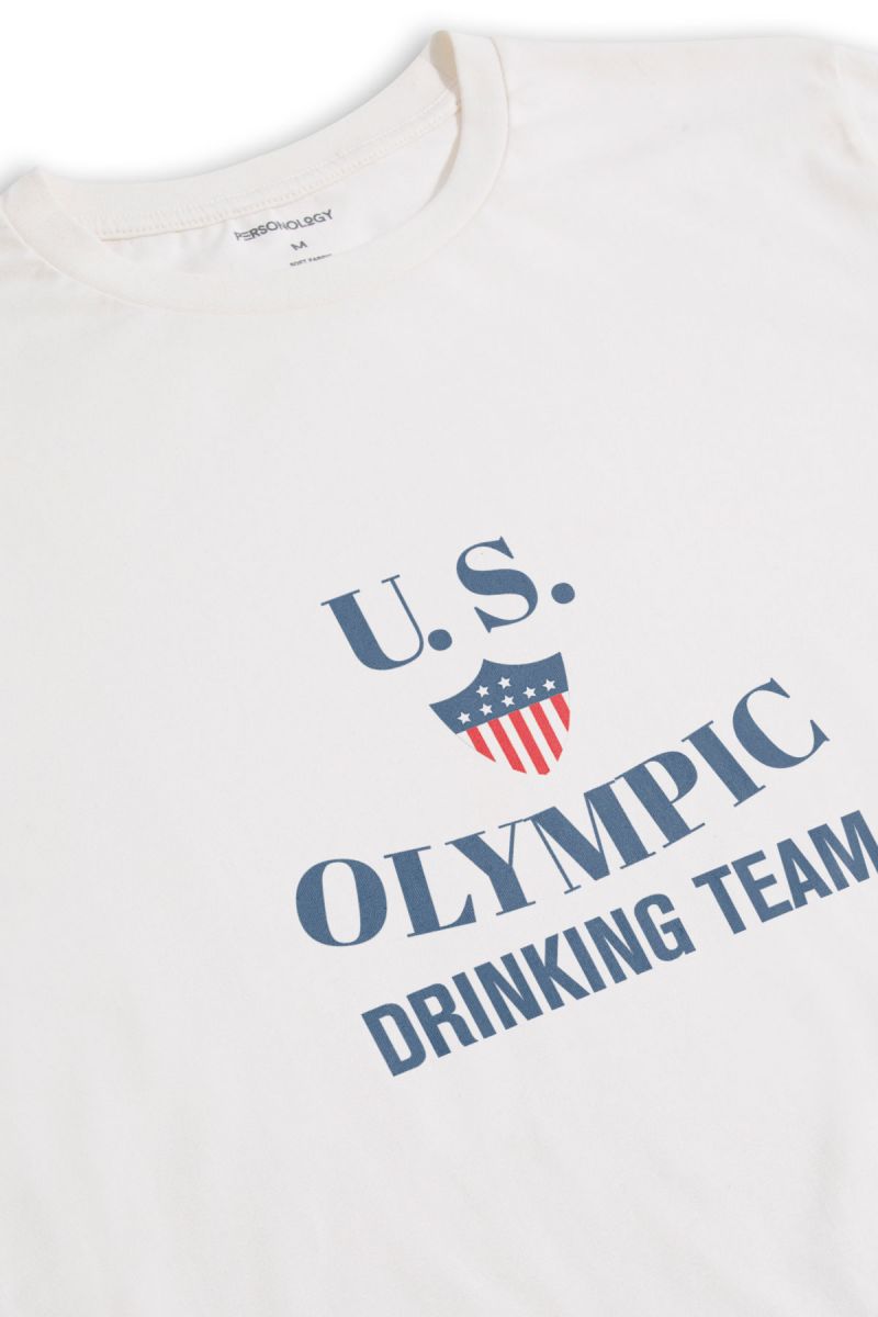 Off White Soft Fabric U.S. Olympic Drinking Team Design Short Sleeve Tee